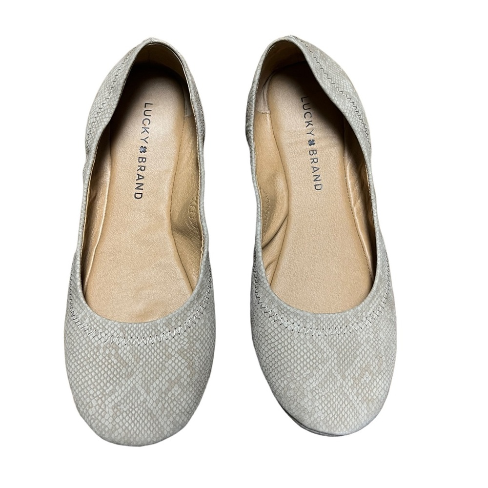 Lucky Brand leather snakeskin pattern round toe taupe ballet flats size …